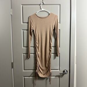 REVOLVE dupe Women’s small ribbed long sleeve tan body con style mini dress